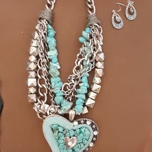 Womens turquoise heart necklace and earrings